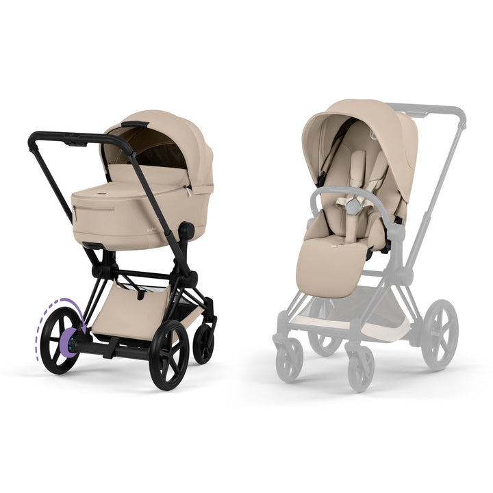Cybex e-Priam Comfort Set  (Pushchair & Carrycot) - Cozy Beige with Matt Black Frame
