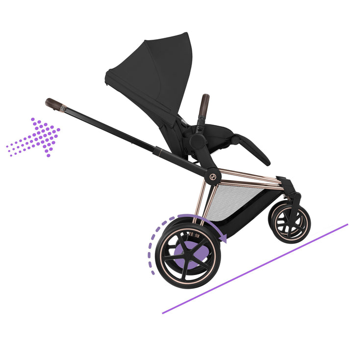 Cybex e-PRIAM Comfort Ultimate Bundle - Sepia Black & Rose Gold Frame