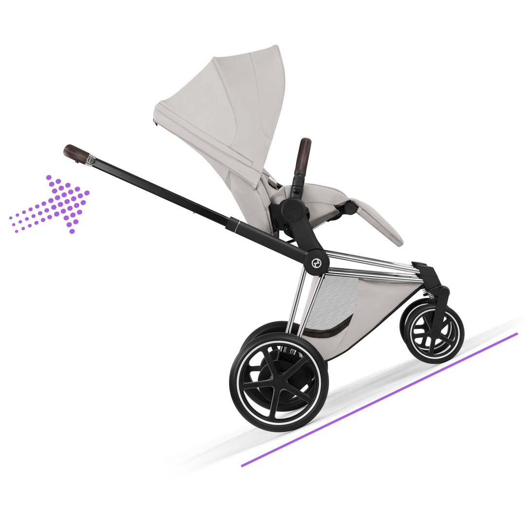 Cybex e-PRIAM Style Pushchair & Fold Cot Bundle - City Grey & Chrome Brown Frame
