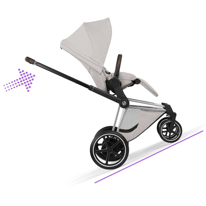 Cybex e-PRIAM Style Pushchair & Fold Cot Bundle - City Grey & Chrome Brown Frame