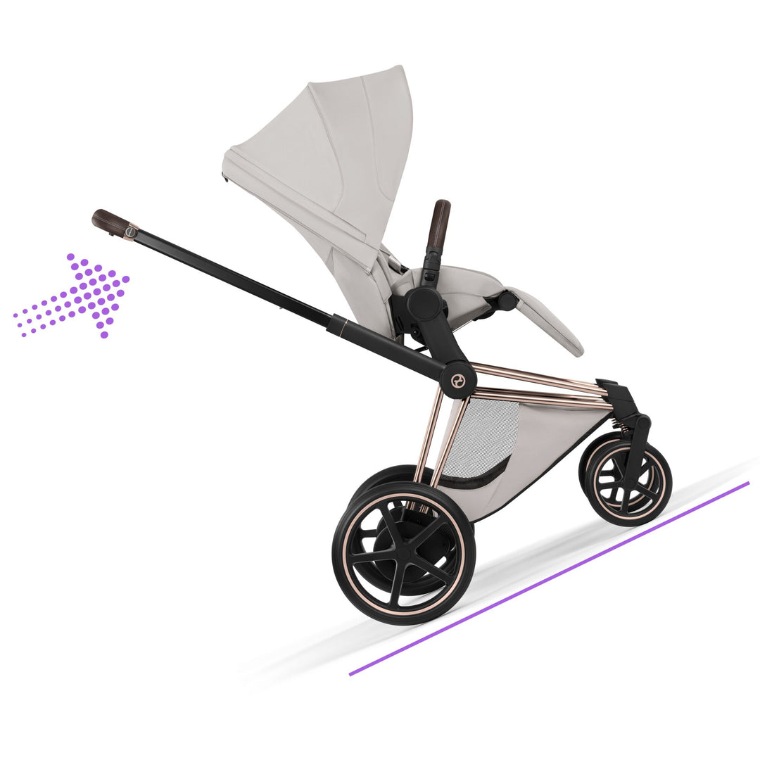 Cybex e-PRIAM Style Pushchair & Fold Cot Bundle - City Grey & Rose Gold Frame