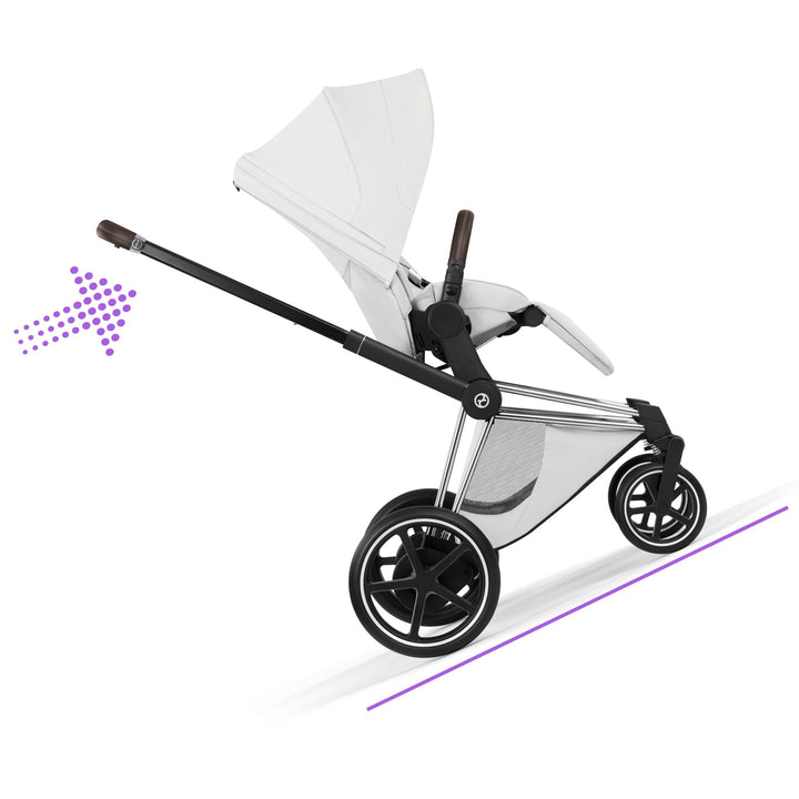 Cybex e-PRIAM Style Pushchair & Fold Cot Bundle - Off White & Chrome Brown Frame