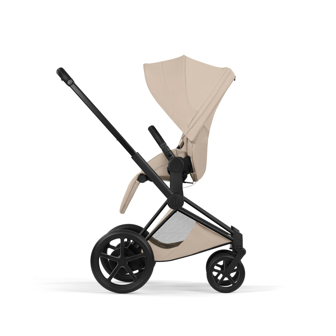 Cybex e-PRIAM Style Pushchair & Fold Cot Bundle - Cozy Beige & Chrome Brown Frame
