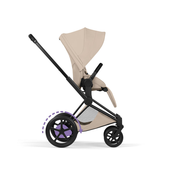Cybex e-PRIAM Style Pushchair & Fold Cot Bundle - Cozy Beige & Matt Black Frame