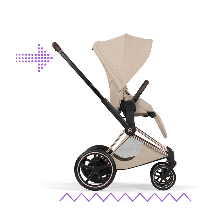 Cybex ePriam Style Pushchair - Cozy Beige with Rose Gold Frame