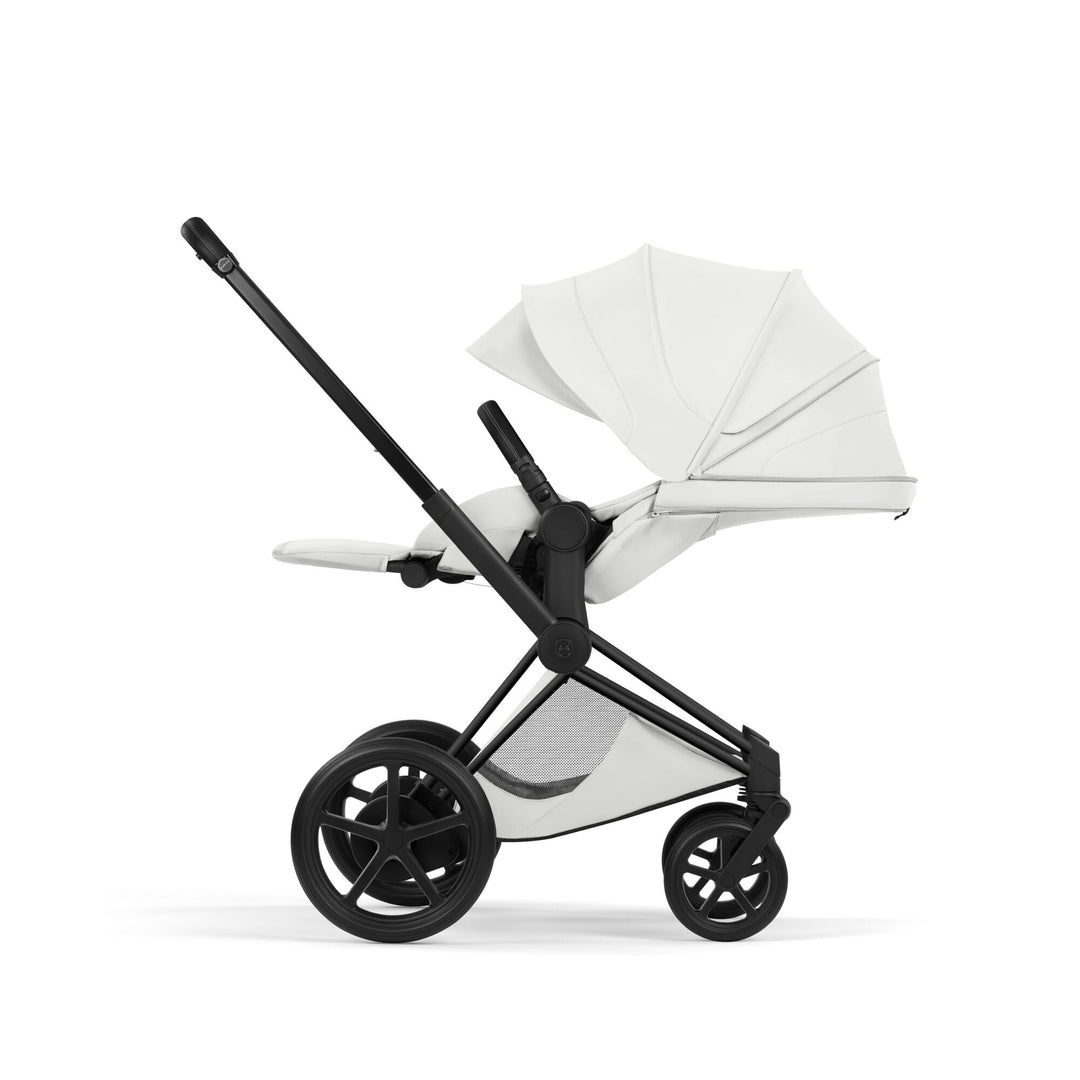 Cybex e-PRIAM Style Pushchair & Fold Cot Bundle - Off White & Matt Black Frame