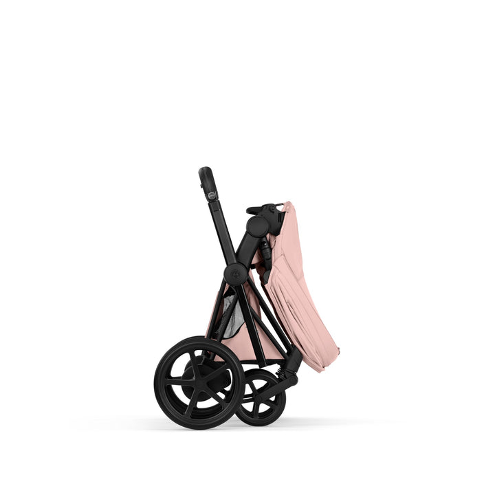 Cybex e-PRIAM Style Pushchair & Fold Cot Bundle - Peach Pink & Matt Black Frame