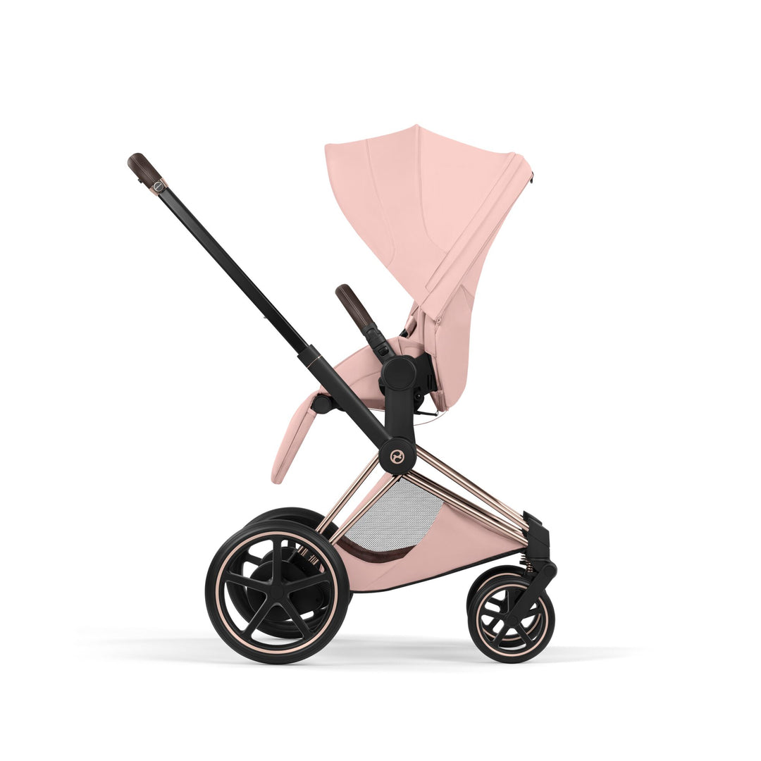 Cybex e-PRIAM Style Pushchair & Fold Cot Bundle - Peach Pink & Rose Gold Frame