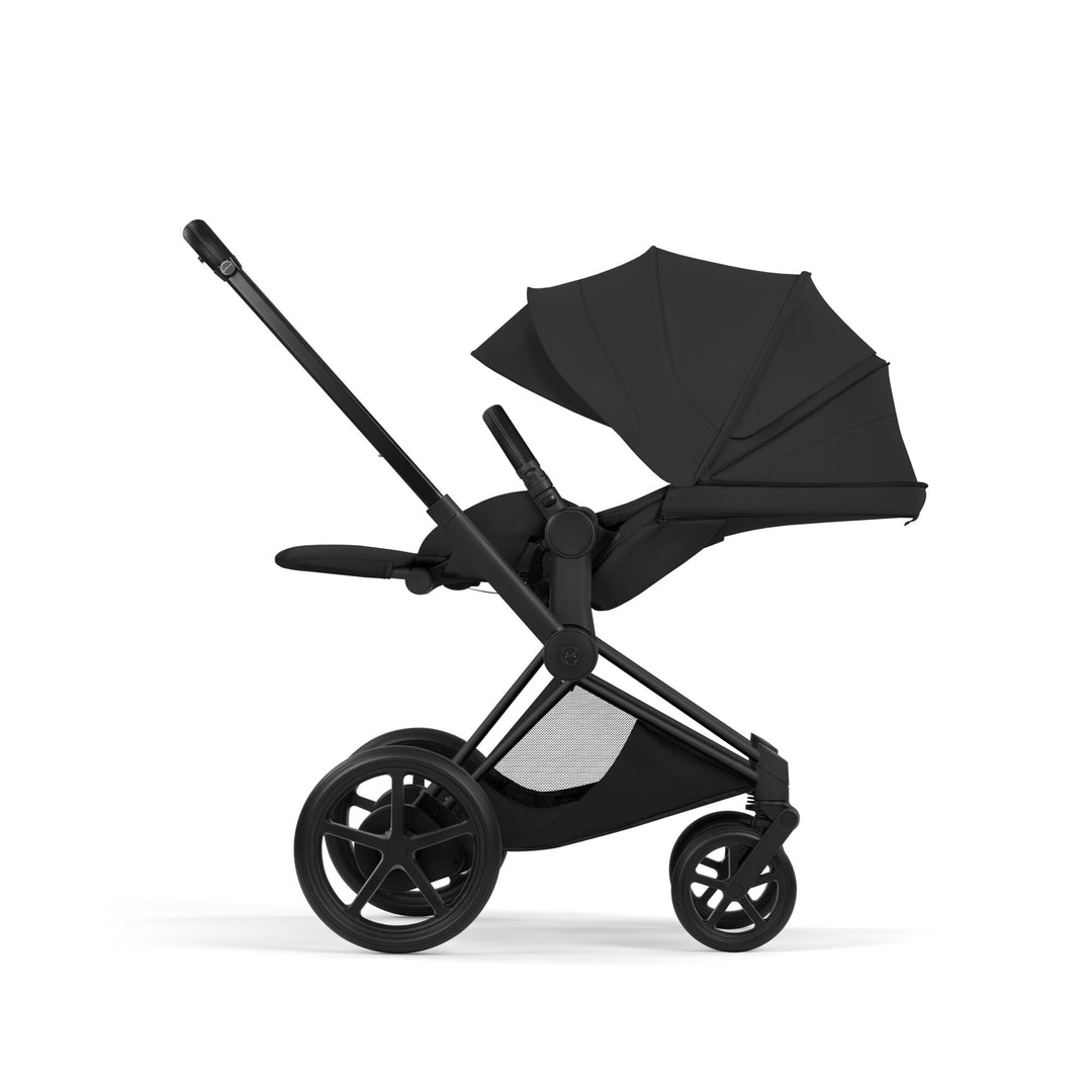 Cybex e-PRIAM Style Pushchair & Fold Cot Bundle - Sepia Black & Matt Black Frame