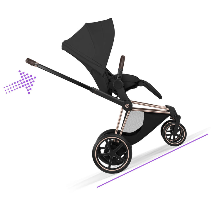 Cybex e-PRIAM Style Pushchair & Fold Cot Bundle - Sepia Black & Rose Gold Frame
