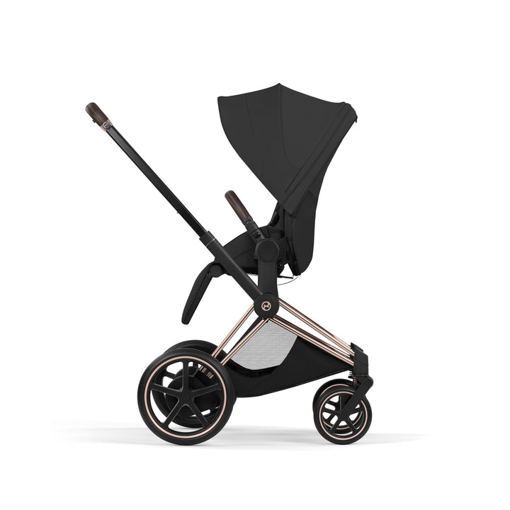 Cybex e-PRIAM Style Pushchair & Fold Cot Bundle - Sepia Black & Rose Gold Frame
