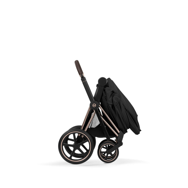 Cybex e-PRIAM Style Pushchair & Fold Cot Bundle - Sepia Black & Rose Gold Frame