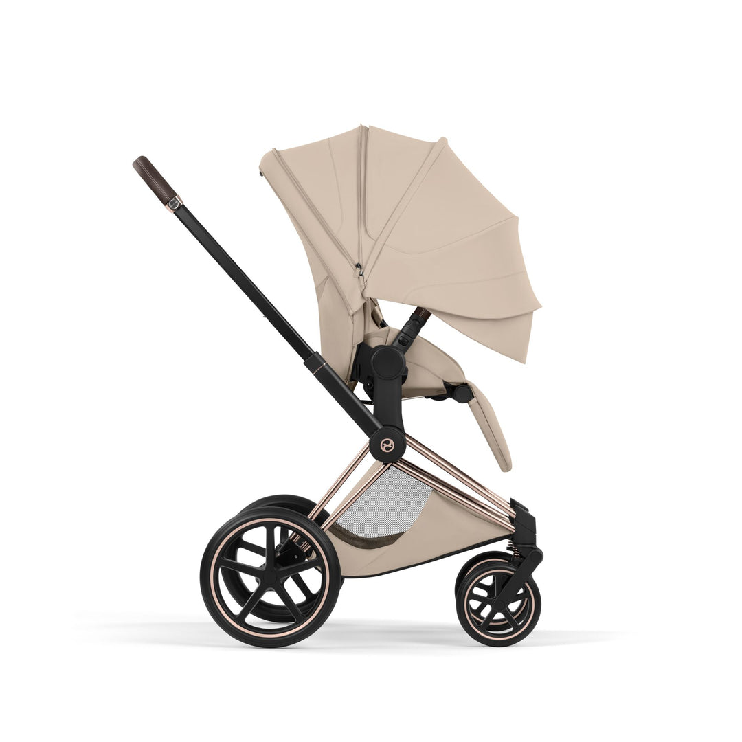 Cybex PRIAM Style Pushchair & Fold Cot Bundle - Cozy Beige & Rose Gold Frame
