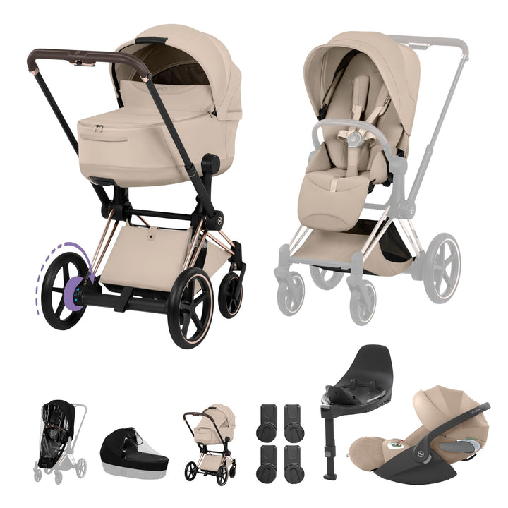 Cybex e-PRIAM Style Ultimate Bundle - Cozy Beige & Rose Gold Frame