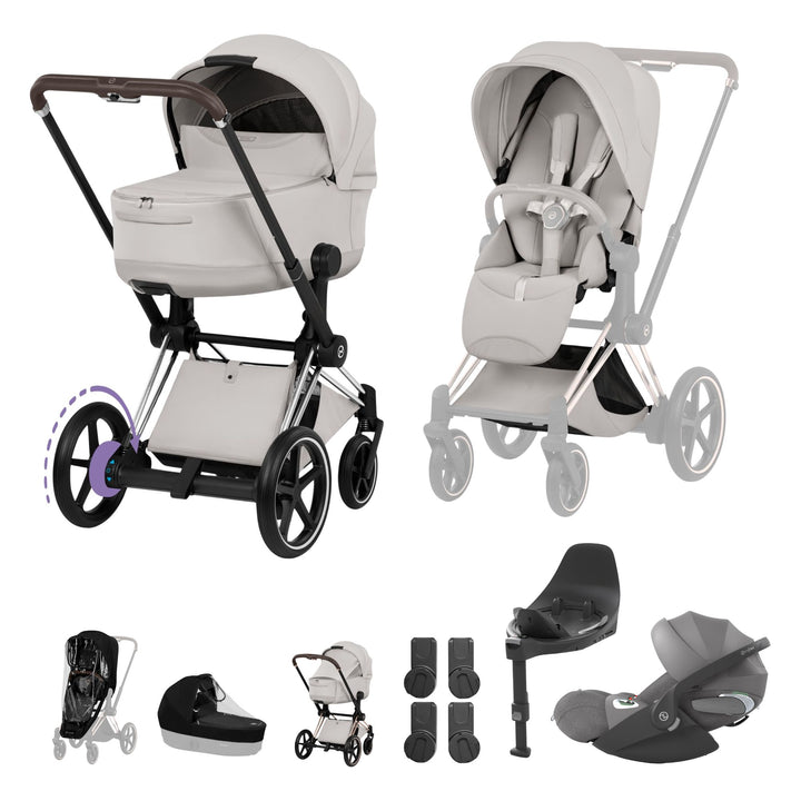 Cybex e-PRIAM Style Ultimate Bundle - City Grey & Chrome Brown Frame
