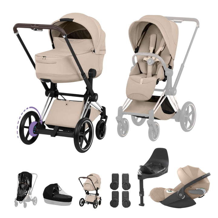 Cybex e-PRIAM Style Ultimate Bundle - Cozy Beige & Chrome Brown Frame