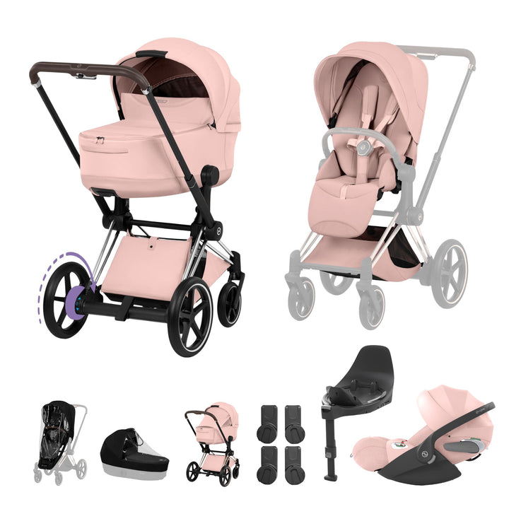 Cybex e-PRIAM Style Ultimate Bundle - Peach Pink & Chrome Brown Frame