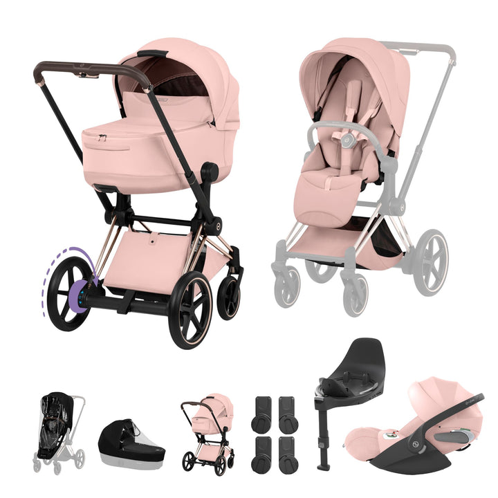 Cybex e-PRIAM Style Ultimate Bundle - Peach Pink & Rose Gold Frame
