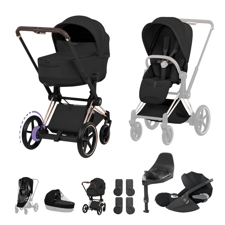 Cybex e-PRIAM Style Ultimate Bundle - Sepia Black & Rose Gold Frame