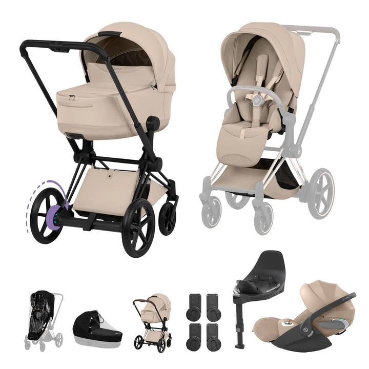 Cybex e-PRIAM Style Ultimate Bundle - Cozy Beige & Matt Black Frame