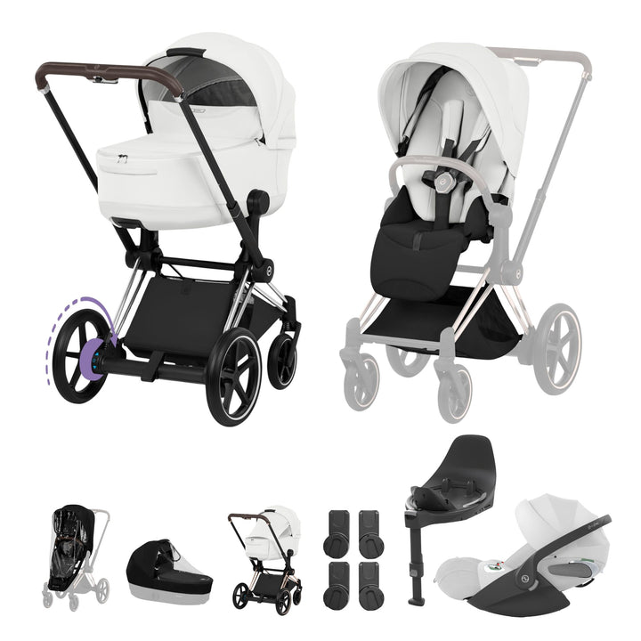 Cybex e-PRIAM Style Ultimate Bundle - Off White & Chrome Brown Frame