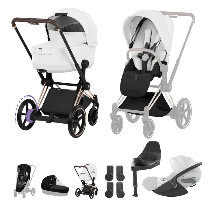 Cybex e-PRIAM Style Ultimate Bundle - Off White & Rose Gold Frame