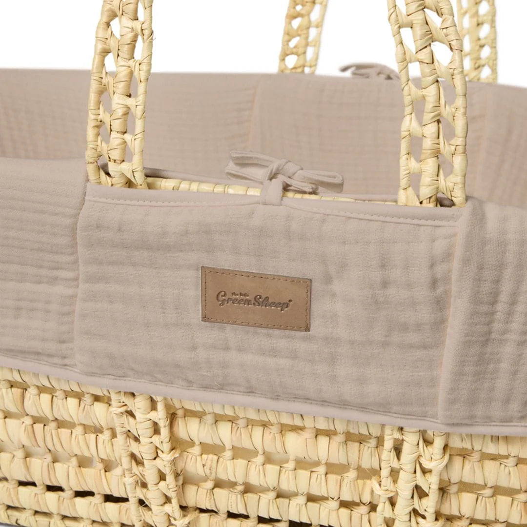Little Green Sheep Organic Furrow Moses Basket, Mattress & Natural Static Stand - Truffle