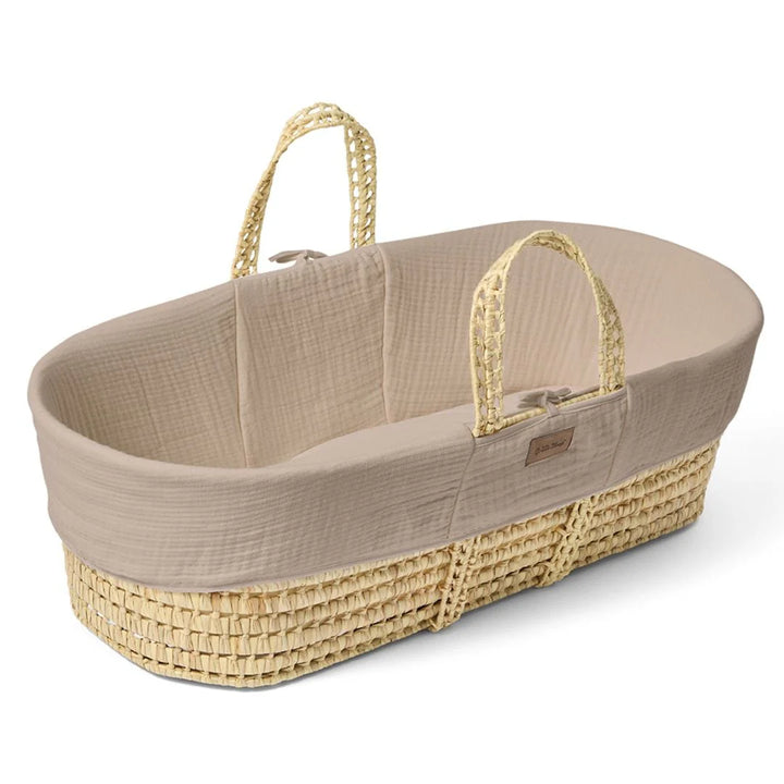Little Green Sheep Organic Furrow Moses Basket, Mattress & Natural Static Stand - Truffle