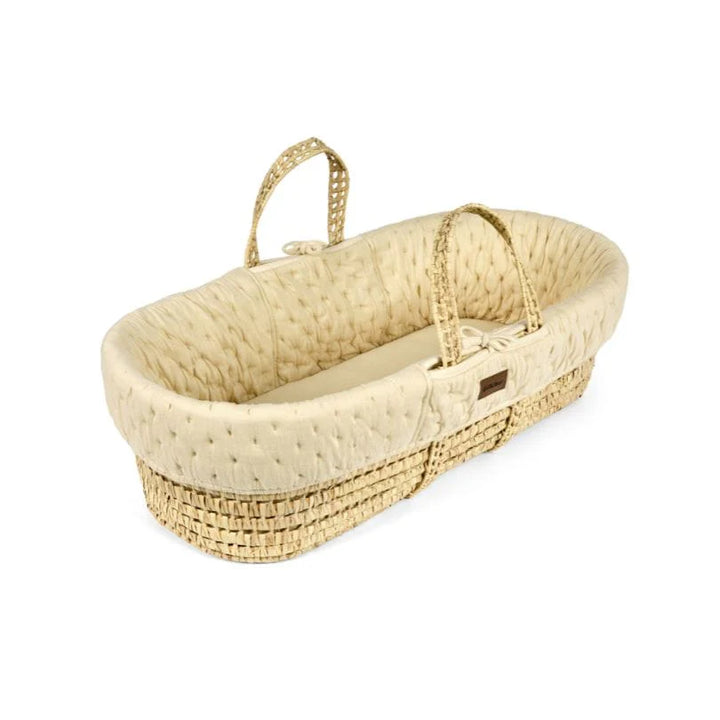Little Green Sheep Organic Dimple Quilted Moses Basket, Mattress & Natural Static Stand - Linen