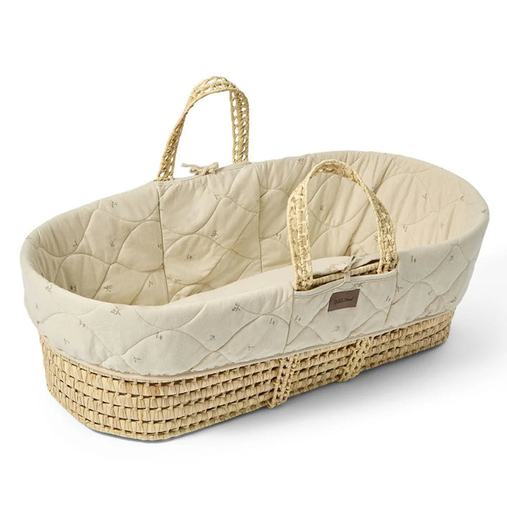 Little Green Sheep Organic Quilted Moses Basket, Mattress & Natural Rocking Stand - Floral