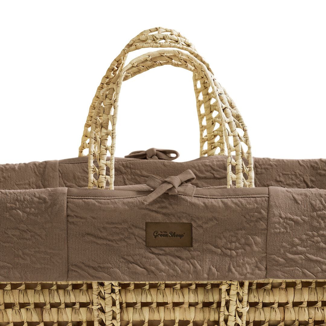 Little Green Sheep Organic Furrow Moses Basket, Mattress & Natural Static Stand - Cocoa