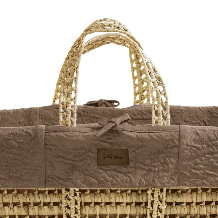 Little Green Sheep Organic Furrow Moses Basket, Mattress & Walnut Static Stand - Cocoa