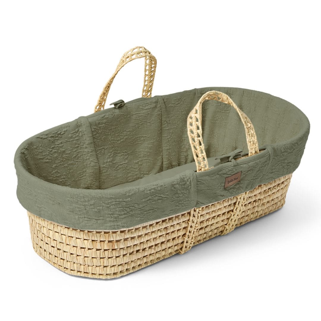Little Green Sheep Organic Furrow Moses Basket, Mattress & Natural Static Stand - Juniper