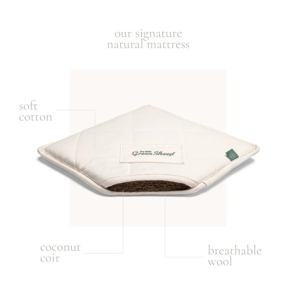 Little Green Sheep Organic Quilted Moses Basket, Mattress & Walnut Static Stand - Leaves Print