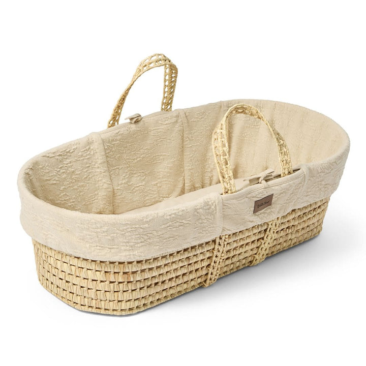 Little Green Sheep Organic Furrow Moses Basket, Mattress & Walnut Static Stand - Linen