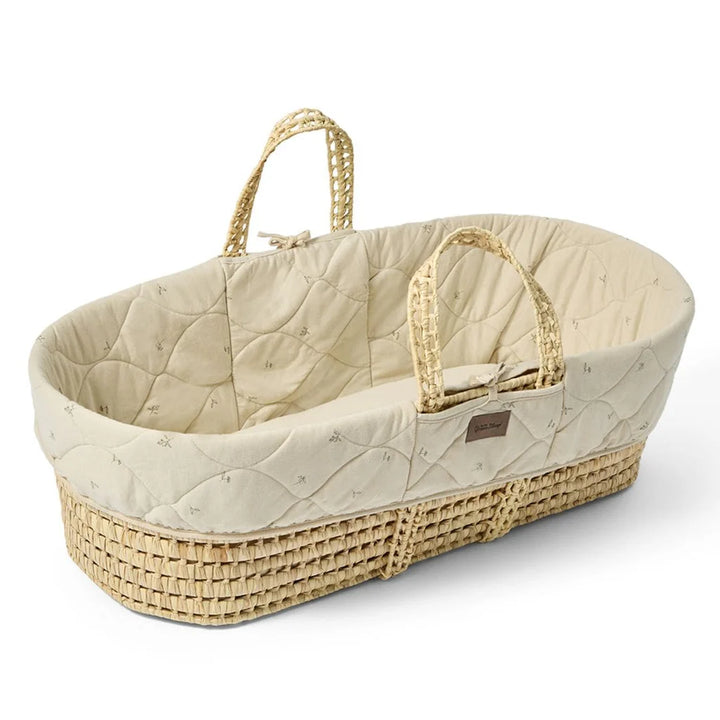 Little Green Sheep Organic Quilted Moses Basket, Mattress & Walnut Static Stand - Floral Print