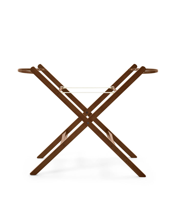 Little Green Sheep Organic Quilted Moses Basket, Mattress & Walnut Static Stand - Leaves Print