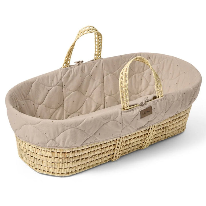 Little Green Sheep Organic Quilted Moses Basket, Mattress & Natural Rocking Stand - Truffle