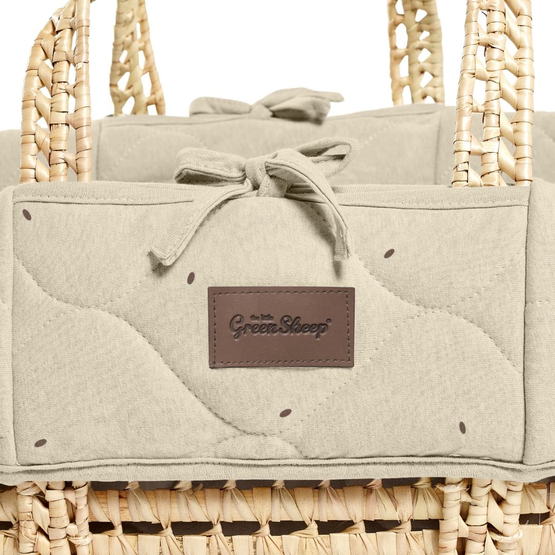 Little Green Sheep Organic Quilted Moses Basket, Mattress & Walnut Static Stand - Linen
