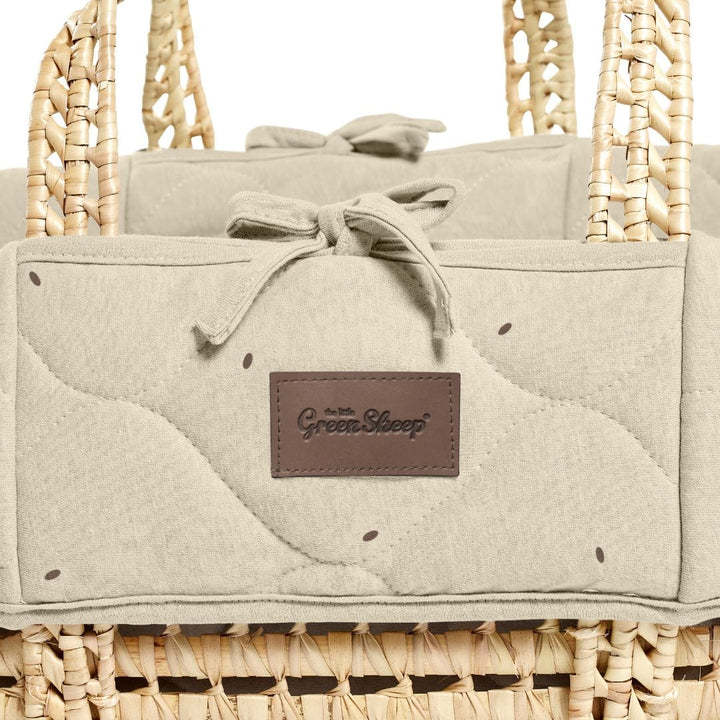 Little Green Sheep Organic Quilted Moses Basket, Mattress & Walnut Static Stand - Linen
