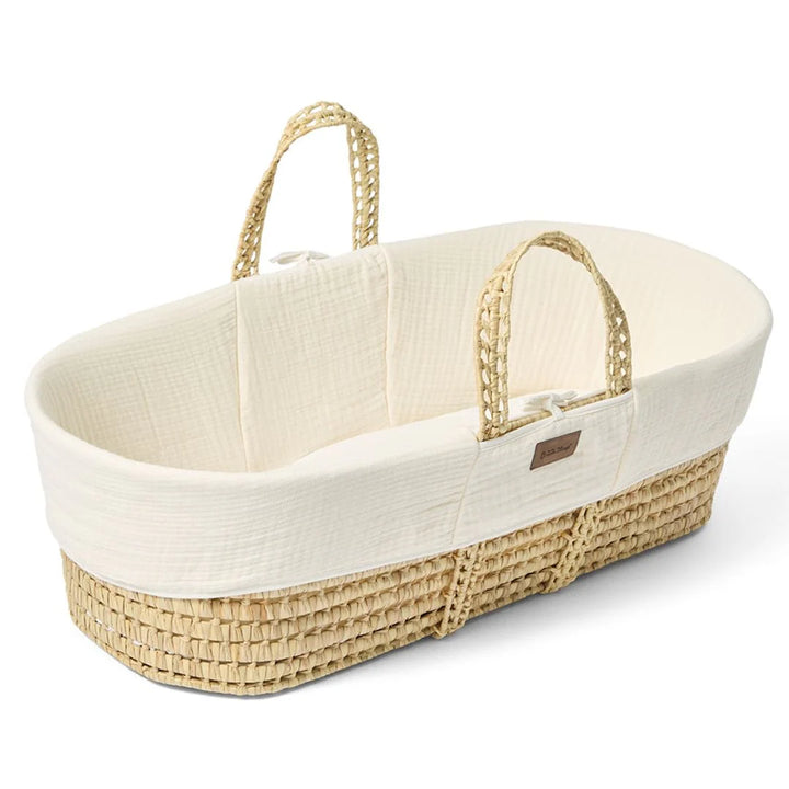 Little Green Sheep Cotton Muslin Moses Basket, Mattress & Walnut Static Stand - Ecru