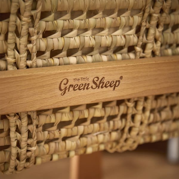 Little Green Sheep Organic Dimple Quilted Moses Basket, Mattress & Natural Rocking Stand - Truffle
