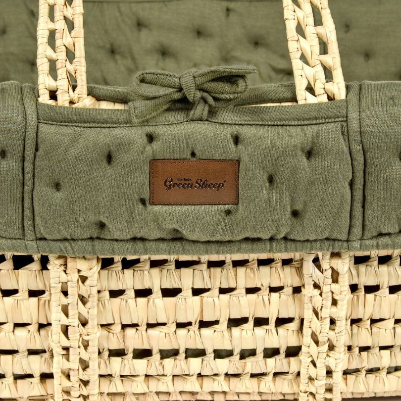 Little Green Sheep Organic Dimple Quilted Moses Basket, Mattress & Natural Static Stand - Juniper