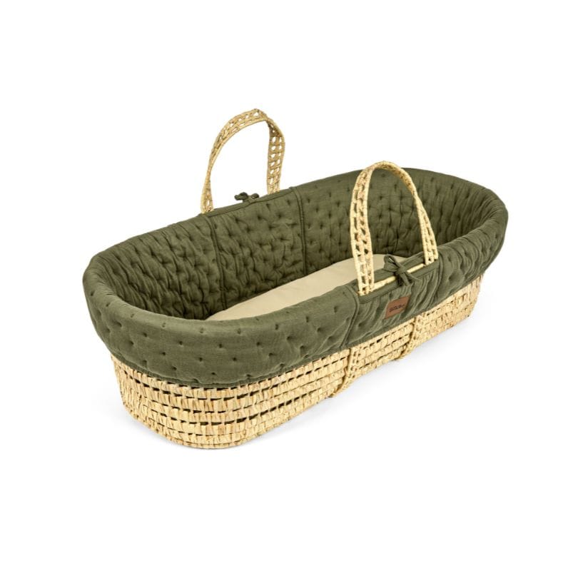 Little Green Sheep Organic Dimple Quilted Moses Basket, Mattress & Natural Static Stand - Juniper