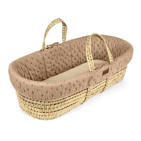 Little Green Sheep Organic Dimple Quilted Moses Basket, Mattress & Natural Static Stand - Truffle