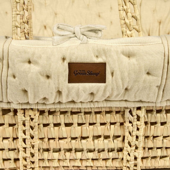 Little Green Sheep Organic Dimple Quilted Moses Basket, Mattress & Natural Rocking Stand - Linen