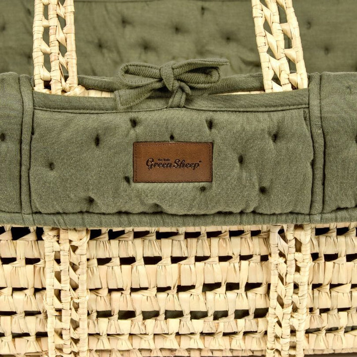 Little Green Sheep Organic Dimple Quilted Moses Basket, Mattress & Walnut Static Stand - Juniper