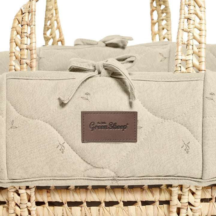 Little Green Sheep Organic Quilted Moses Basket, Mattress & Natural Static Stand - Floral Print