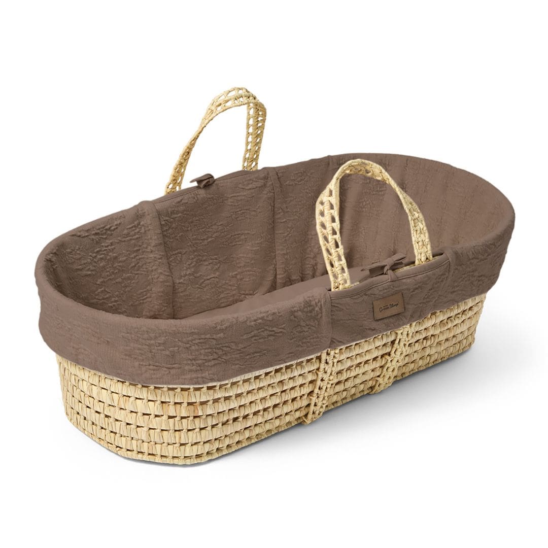 Little Green Sheep Organic Furrow Moses Basket, Mattress & Natural Rocking Stand - Cocoa