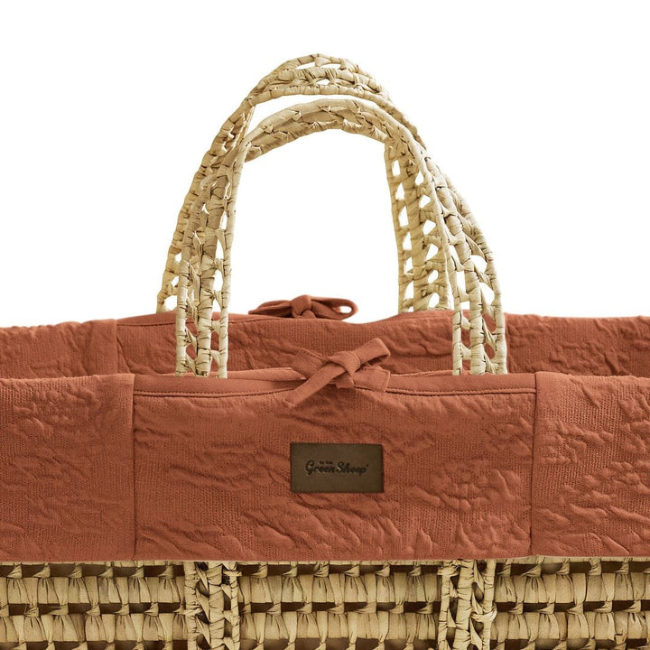 Little Green Sheep Organic Furrow Moses Basket, Mattress & Natural Rocking Stand - Terracotta